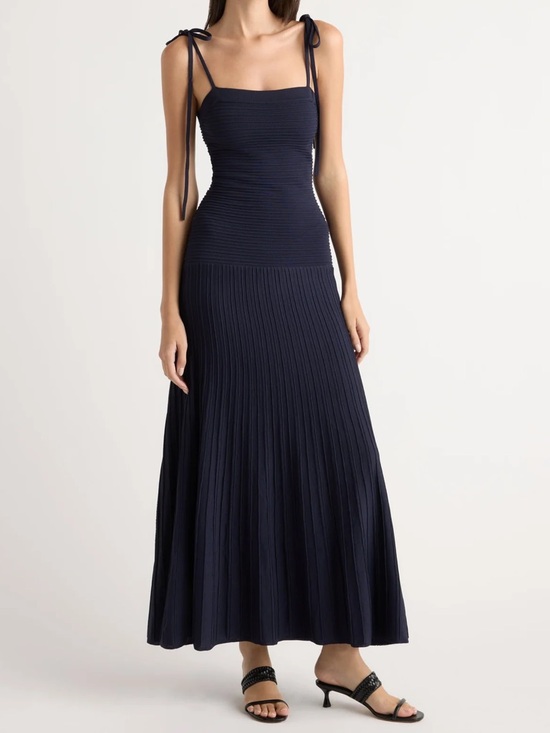 Modern Citizen Dresses & Skirts - Modern Citizen Chan Ottoman Navy Rib Knit Drop Waist Tie Strap Maxi Dress Medium